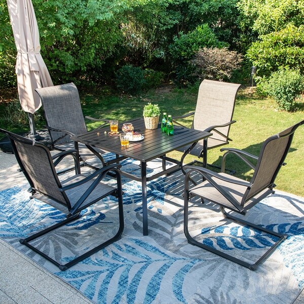 5Pieces Patio Dining Set，Including 1 Steel Frame Table with Umbrella Hole and 4 C spring Patio Chair