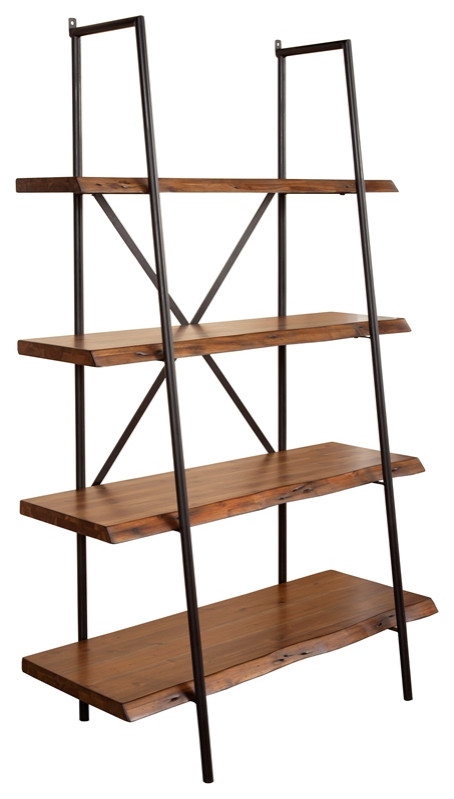 Alpine Furniture Live Edge Wood 4 Shelf Bookshelf in Light Walnut (Brown)   Industrial   Bookcases   by Homesquare  Houzz