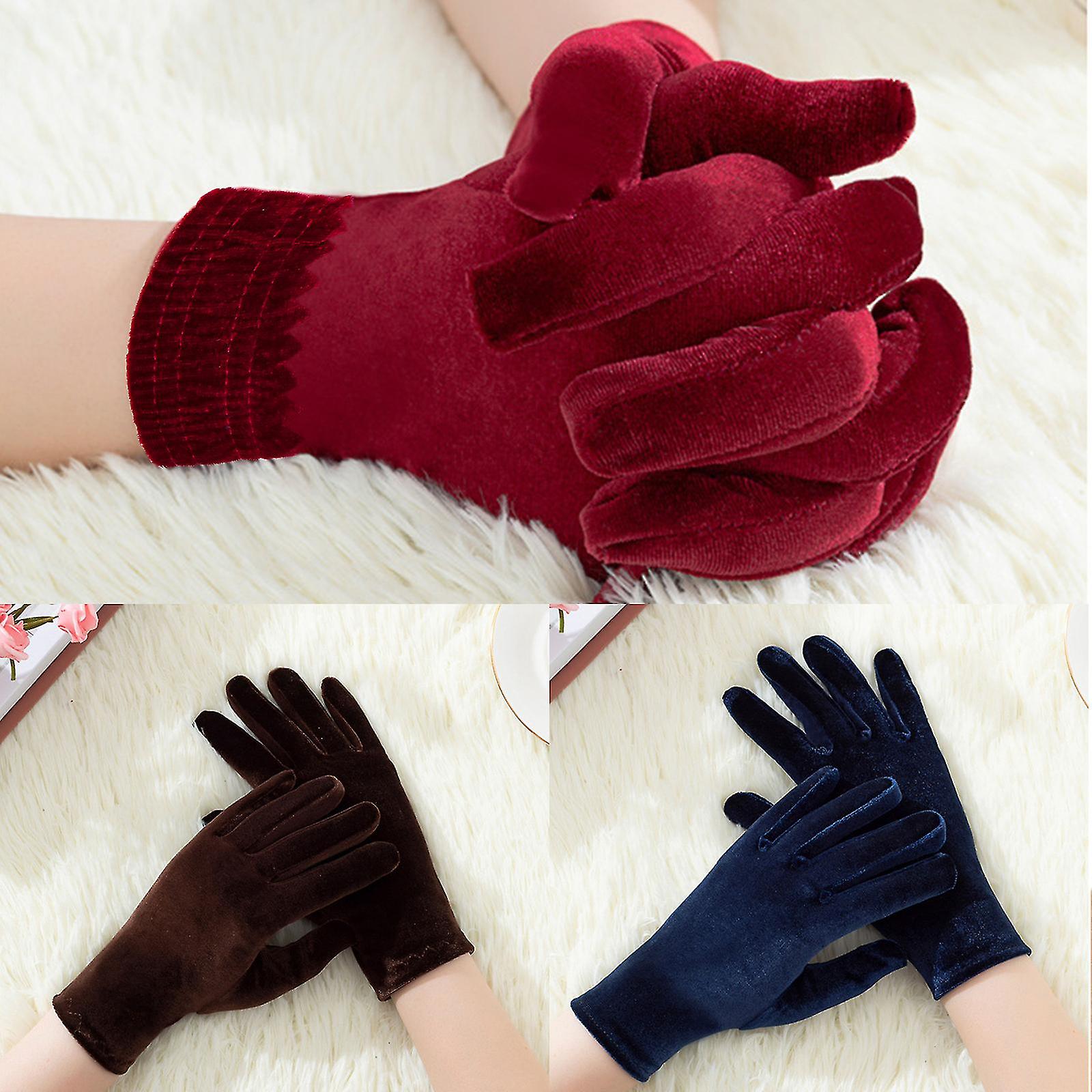 Winter Gloves For Women Gold Velvet Short Banquet Gloves Elastic Driving Gloves