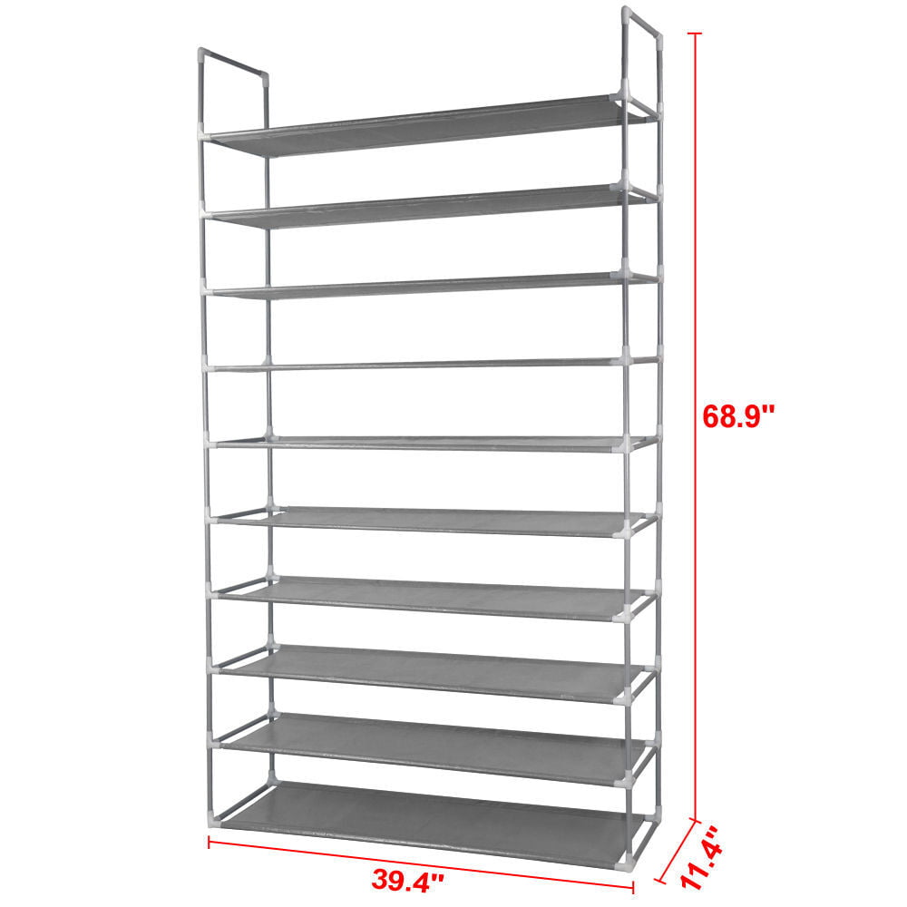 Ktaxon 50 Pairs 10 Tiers Shoe Rack Shoe Shelf Shoes Storage Organizer Space Saving Shoe Tower Shoe Stand, Gray