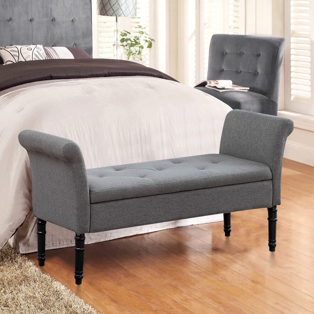 Storage Ottoman Bench with Arms Upholstered Tufted Storage Bench for Bedroom Entryway Bench Footstool with Large Storage