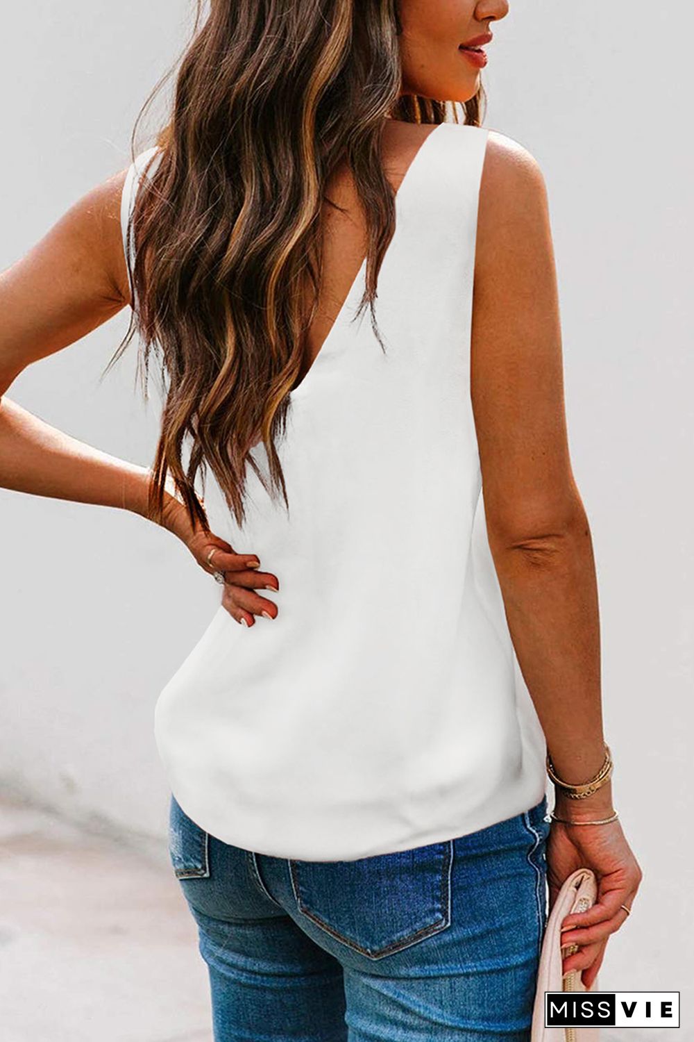 White Deep V Neck Loose Tank Top