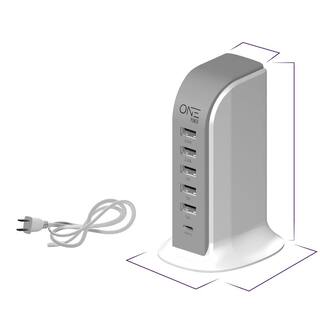 ProMounts 5 USB-A 1 USB-C Power HubCharging Station Flat Plug With 5 Ft. Cord Modern Slim Charging USB Tower OPT061