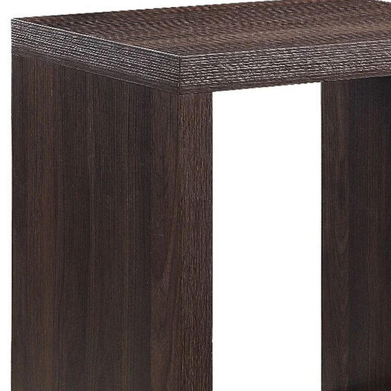 End Table with Wooden Frame and Open Shelf， Walnut Brown