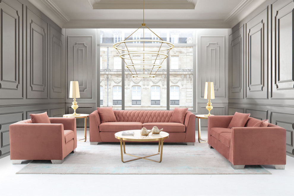 Cambridge Contemporary Sofa  Brushed Stainless Steel and Blush Velvet   Contemporary   Sofas   by Homesquare  Houzz