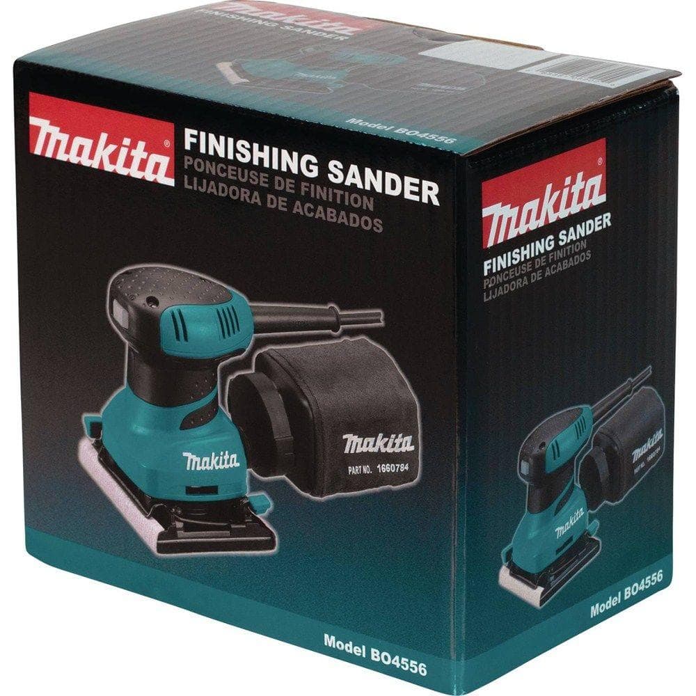 Makita 2 Amp Corded 1/4 Sheet Finishing Sander with 60G Paper, 100G Paper, 150G Paper, Dust Bag and Punch Plate BO4556