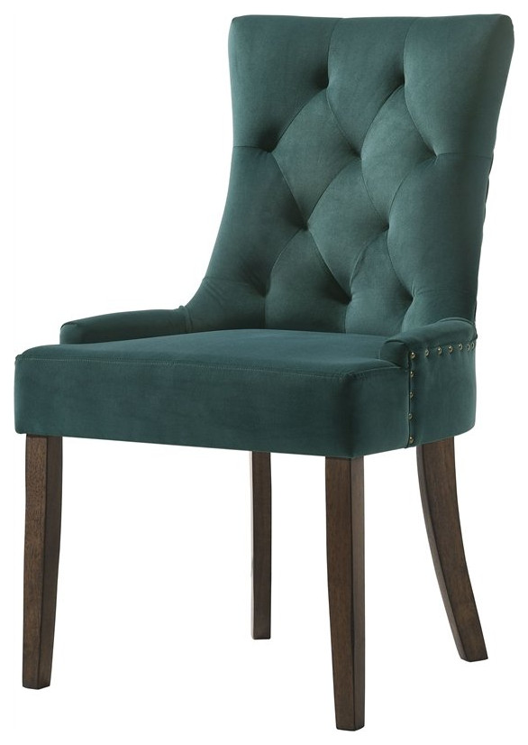 ACME Farren Tufted Velvet Side Chair in Green and Espresso Set of 2   Transitional   Dining Chairs   by Homesquare  Houzz