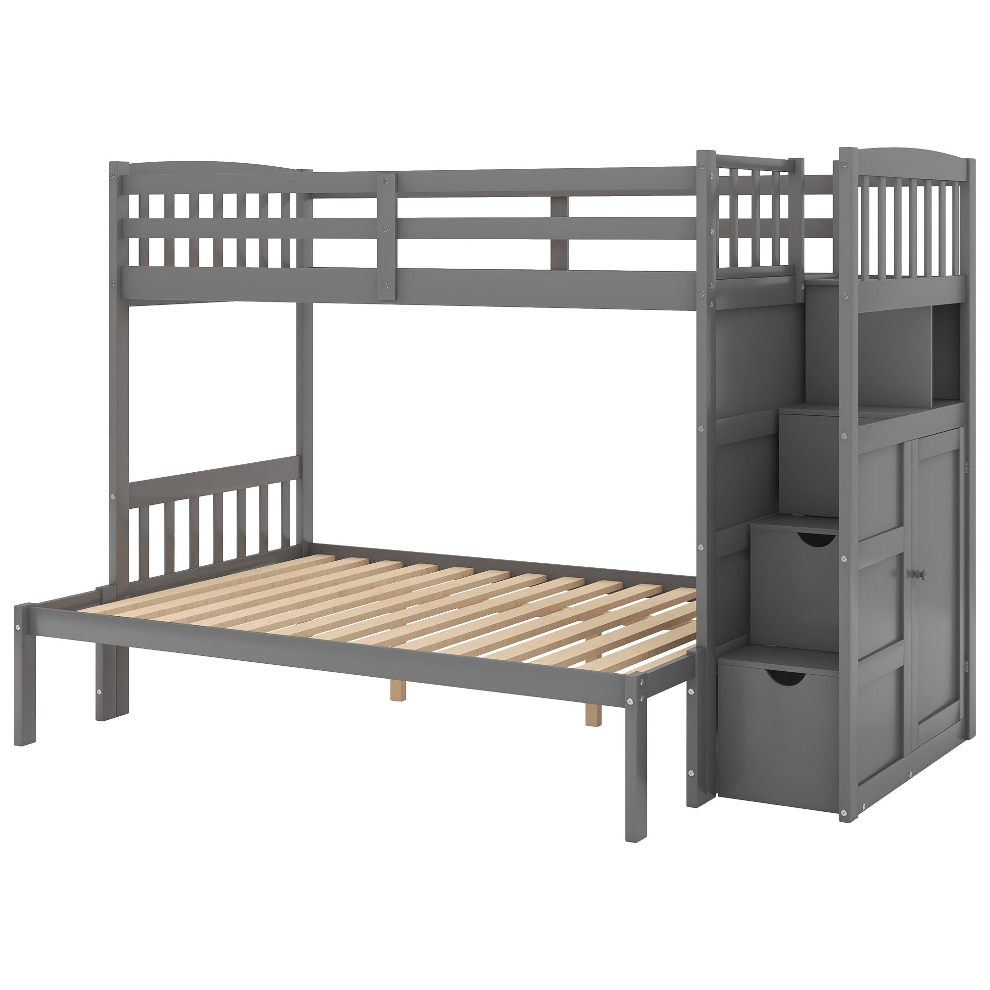 Euroco Twin over Twin/Full Bunk Bed for Kids Bedroom, Gray