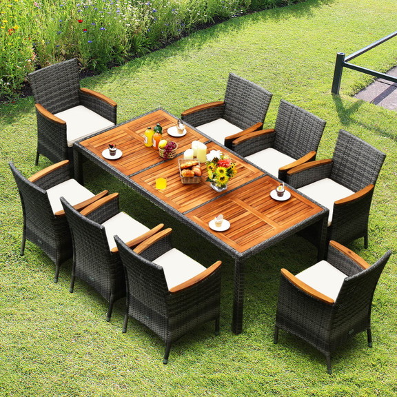 Costway 65091347 9 Pieces Rattan Patio Dining Set ...