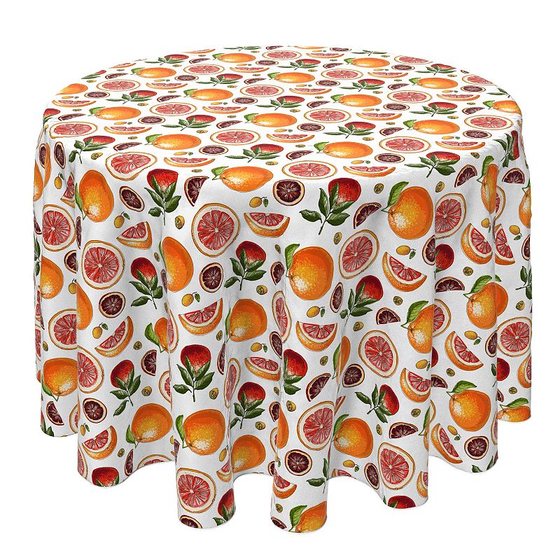 Round Tablecloth， 100% Cotton， 60 Round， Sketches of Citrus Fruits