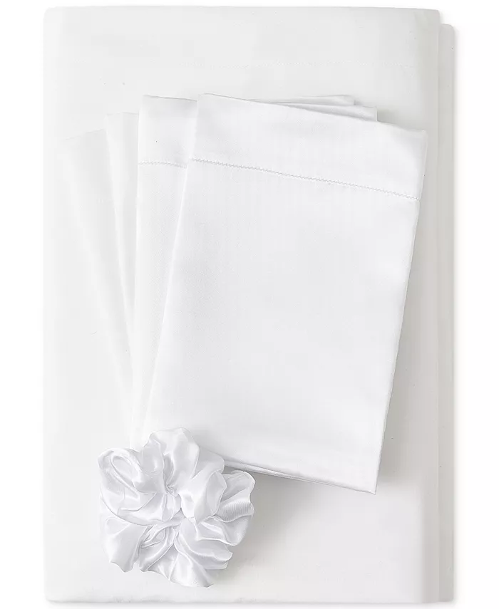 Sanders Microfiber 5-Pc. Sheet Set with Satin Pillowcases and Satin Hair-Tie， Twin