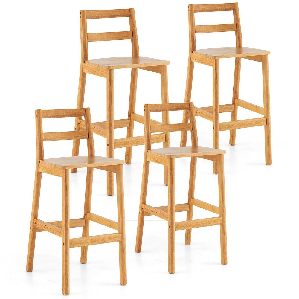 Gymax Set of 4 Solid Rubber Wood Bar Stools 28'' Dining Chairs w/