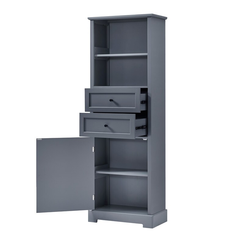 Bathroom Tall Storage Cabinet Two Drawers  Open Storage