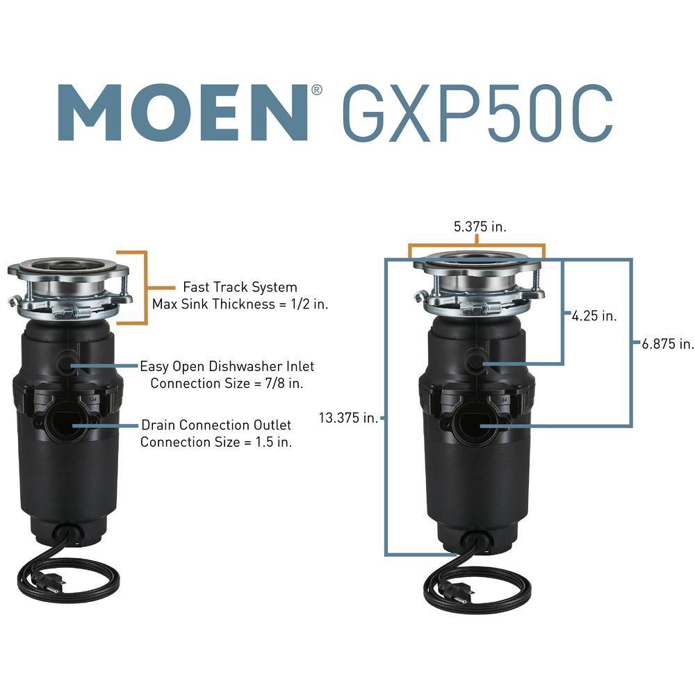 MOEN Prep 12 HP Continuous Feed Garbage Disposal with Power Cord and Universal Mount (2-Pack) TGXP50C-2PK