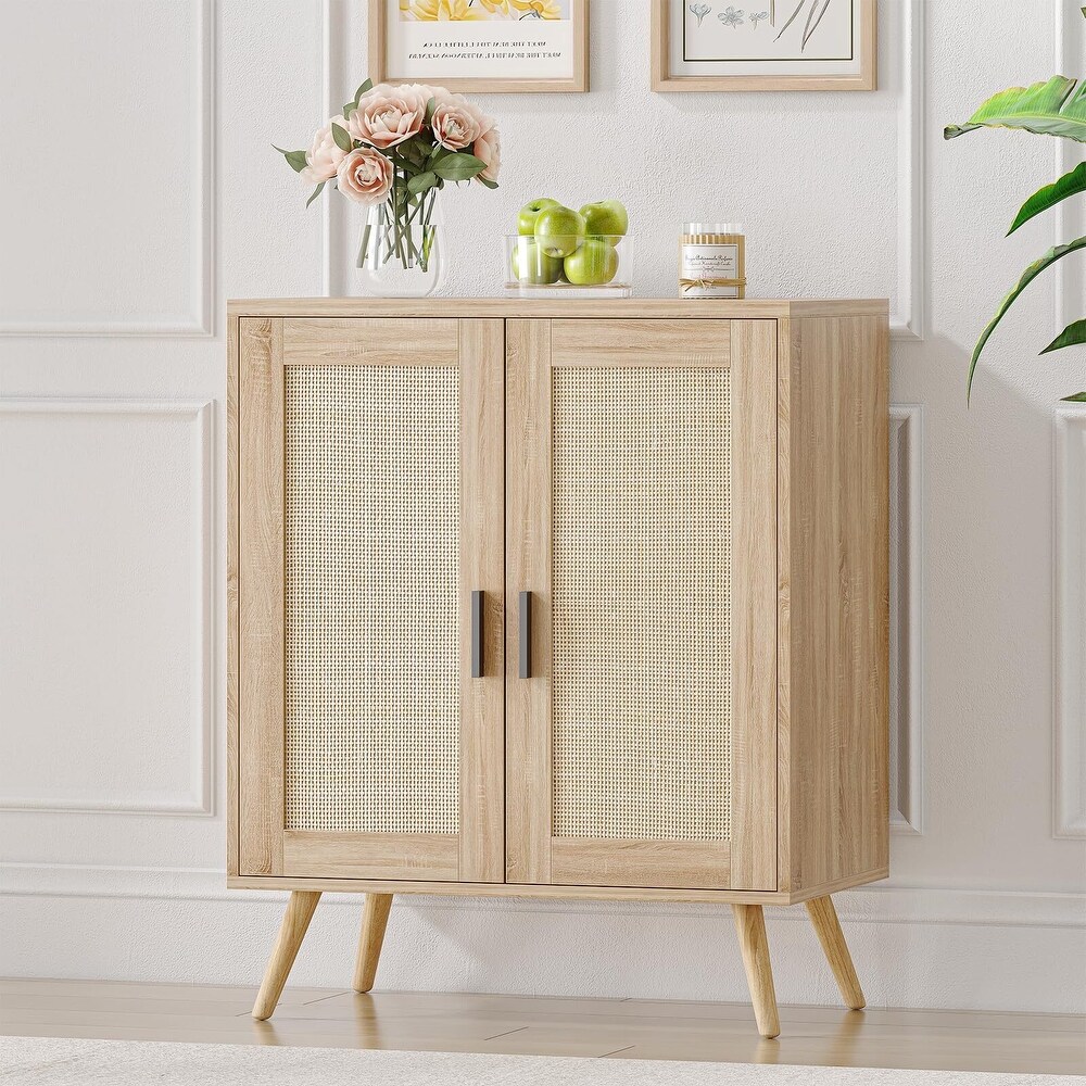 Buffet Cabinet with Storage  Sideboard with Rattan Decorated Doors