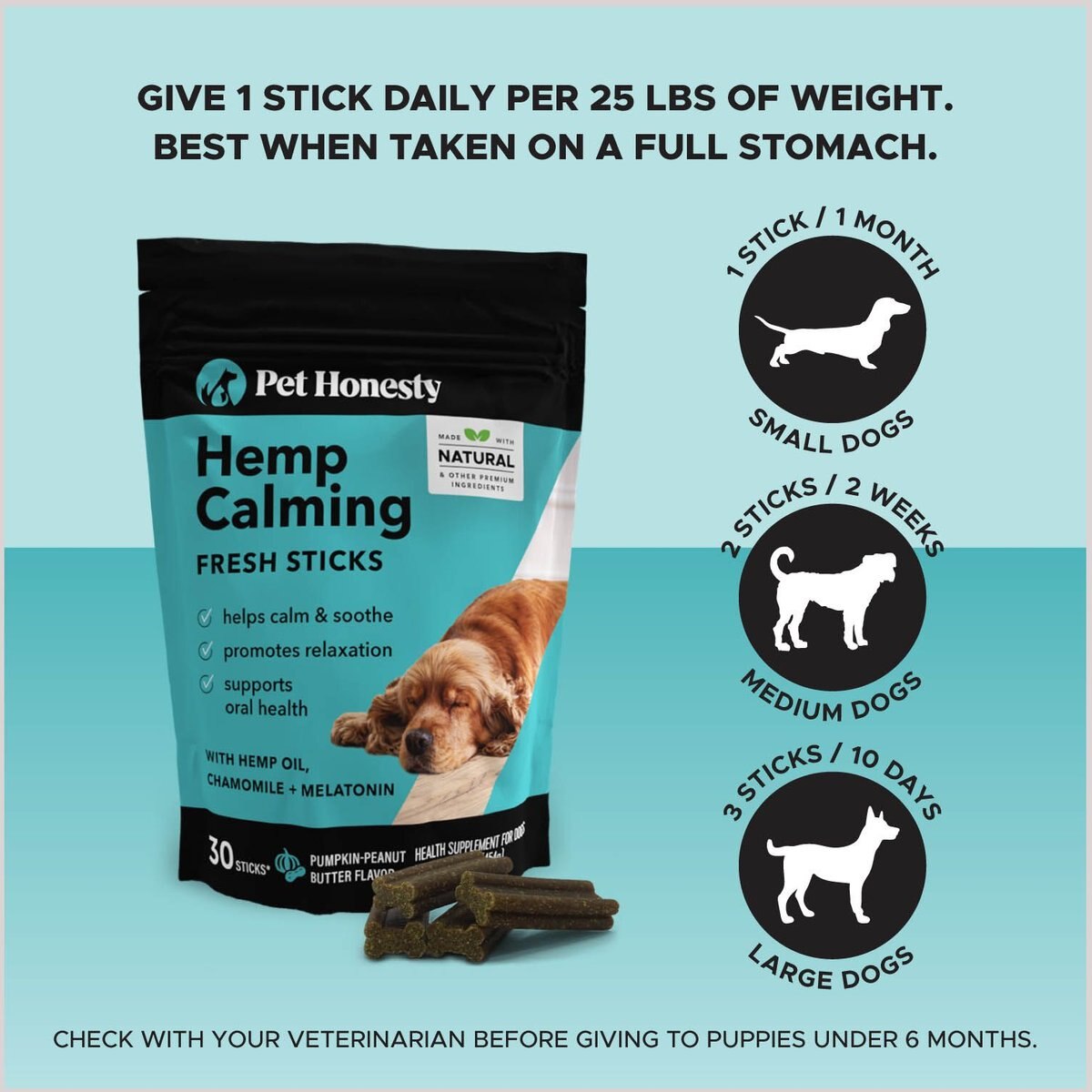 PetHonesty Hemp Calming Fresh Sticks Pumpkin-Peanut Butter Flavor Dog Dental Chews