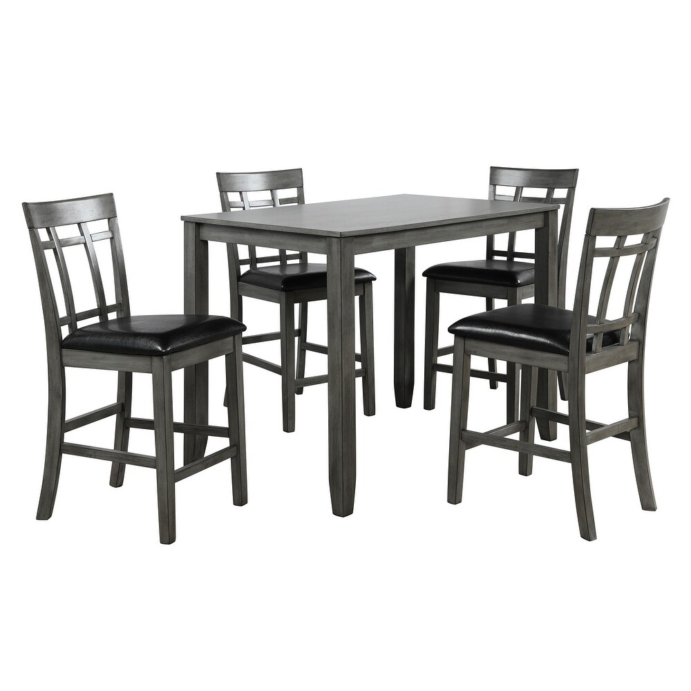 5 Piece Vintage Wood Dining Table Set  Rectangular Counter Height Table and 4 Upholstered Chairs