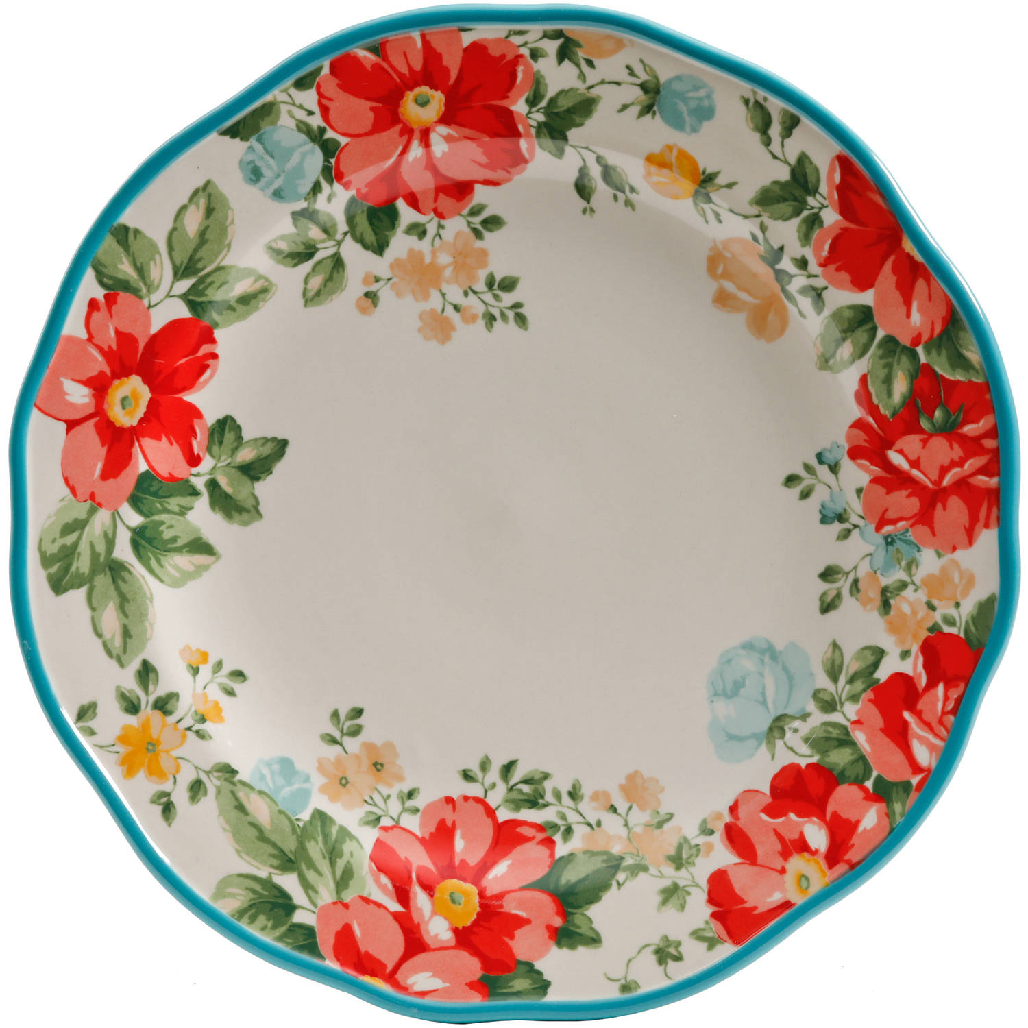 The Pioneer Woman Vintage Floral 12-Piece Dinnerware Set， Teal