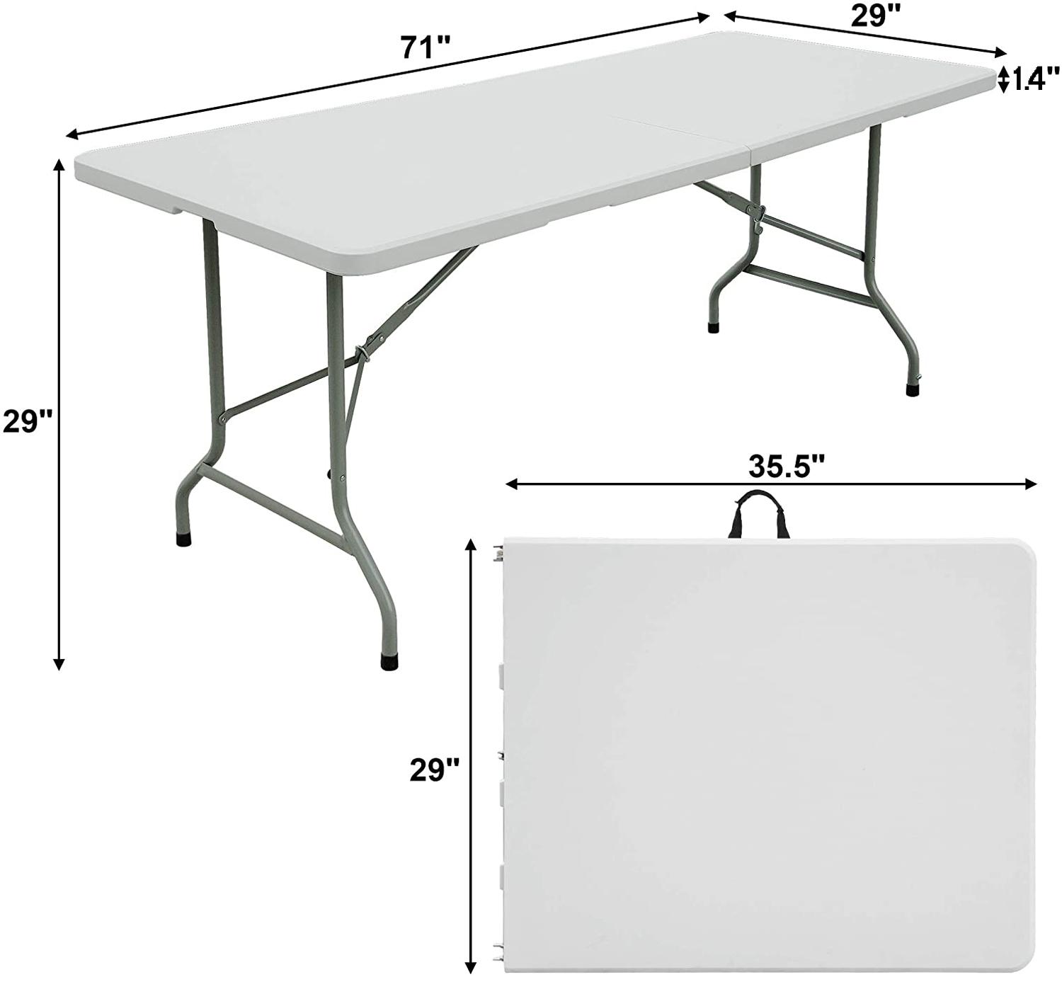 SKONYON Folding Utility Table 6ft Fold-in-Half Portable Plastic Picnic Party Dining Camp Table， White