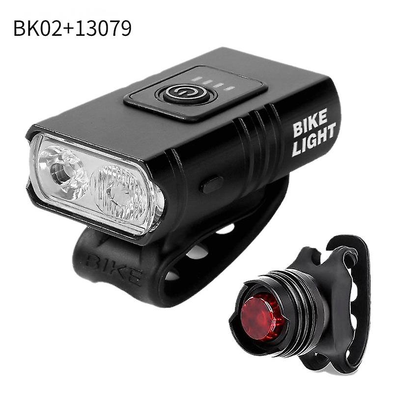 Usb Rechargeable Waterproof Bicycle Headlight With Power Display-bk02+13079 Black (single Pack)