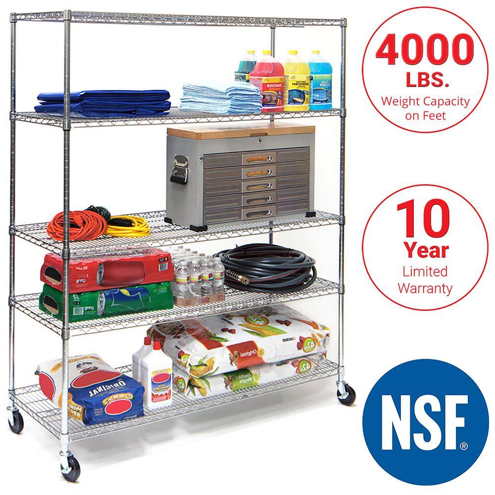 Seville Classics UltraDurable Silver 5-Tier NSF-Certified Steel Wire Garage Storage Shelving Unit (60 in. W x 76 in. H x 24 in. D) WEB571