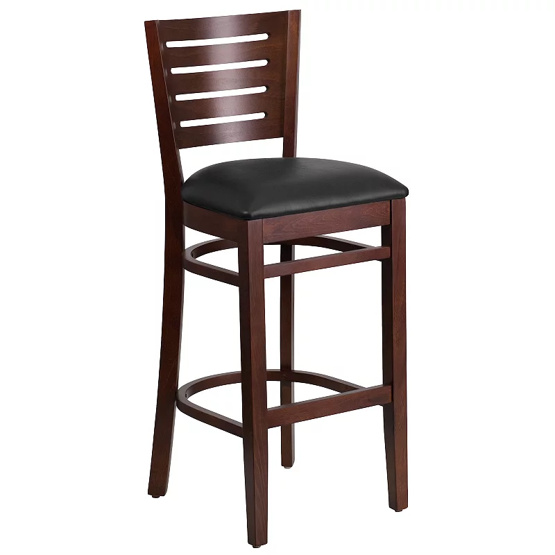 Emma and Oliver Slat Back Walnut Wood Barstool