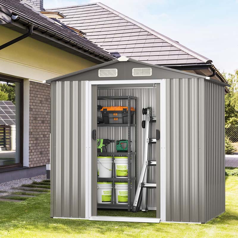 6 x 4 FT Outdoor Metal Storage Shed with Lockable Sliding Doors & 4 Air Vents, Waterproof Garden Tool Storage Room