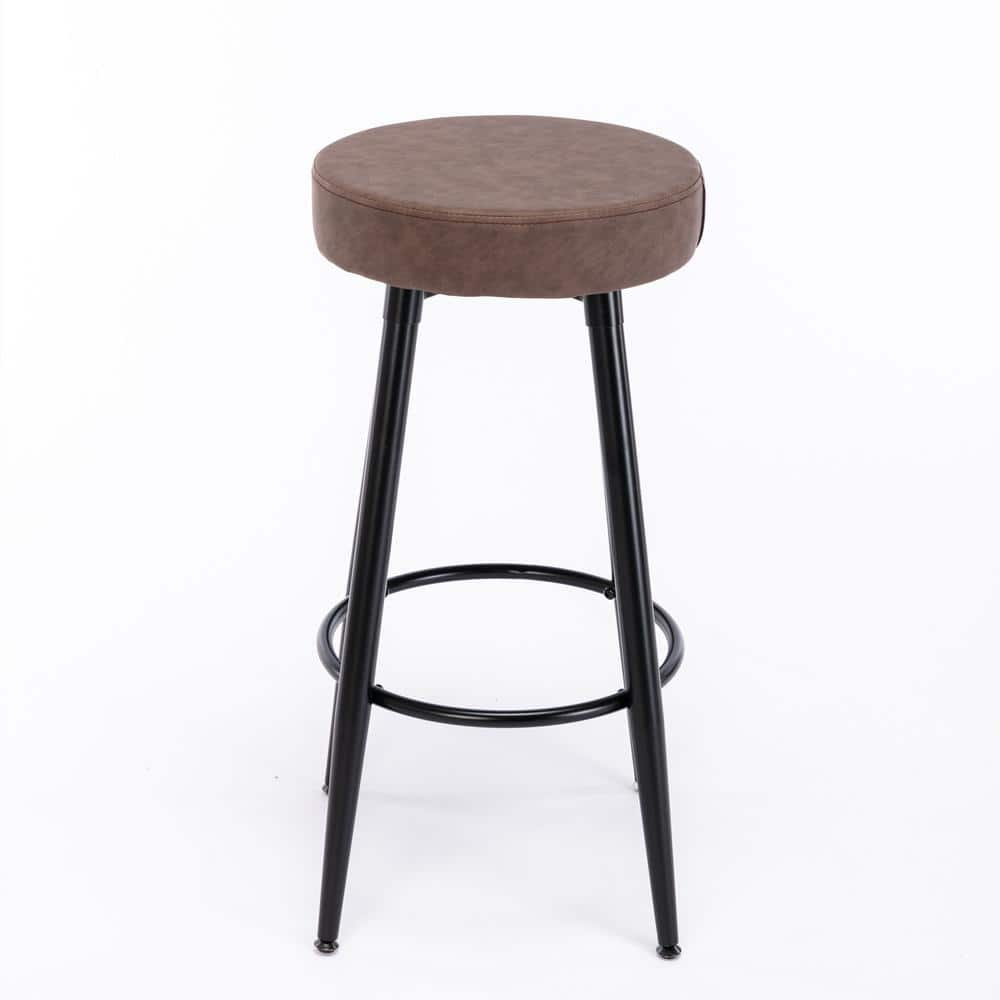 mieres 28 in. H Industrial PU Leather Bar Stools Round Kitchen Counter Stools Bar Chairs with Metal Leg (Set of 2) YWZW1143412041