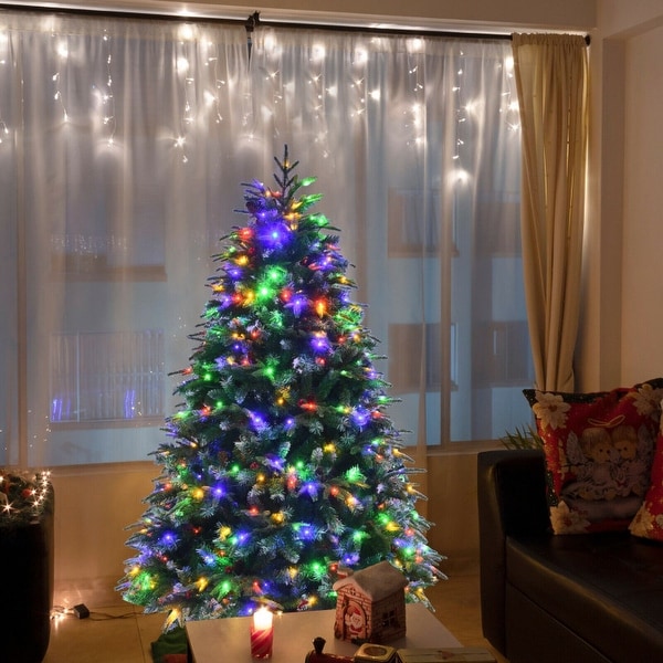 PreLit Snowy Christmas Tree with Flashing Modes and Multicolored LED Lights