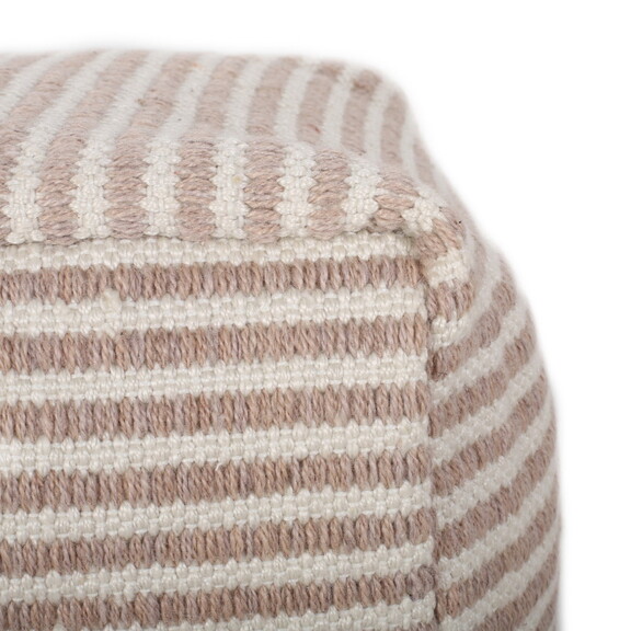 Arwen Boho Yarn Pouf  Light Brown and White