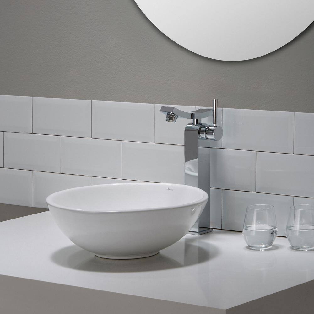 KRAUS Elavo Small Round Ceramic Vessel Bathroom Sink in White KCV-341