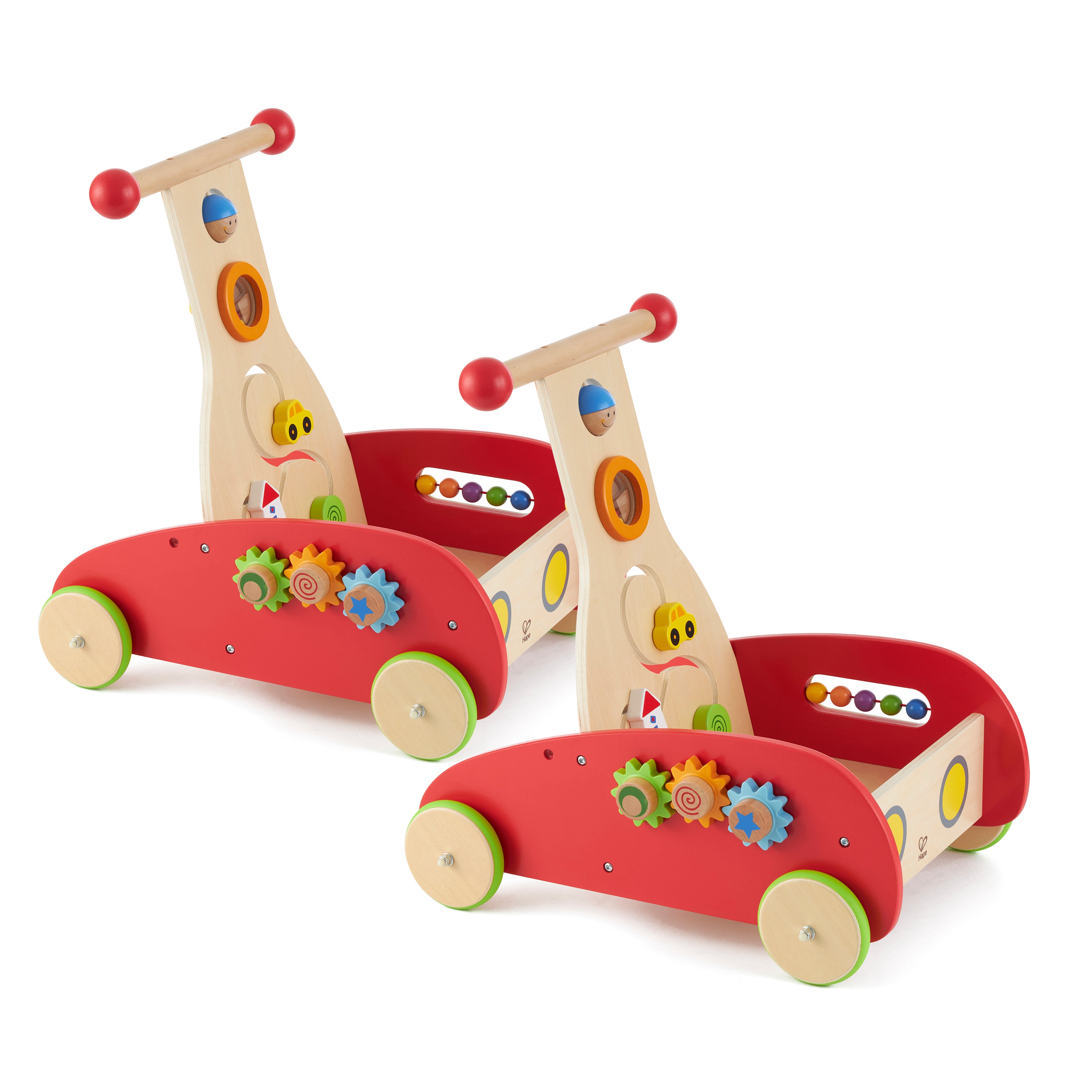 Hape Toys Toddler Baby Push and Pull Toy Wonder Walker Cart with Blocks (2 Pack)