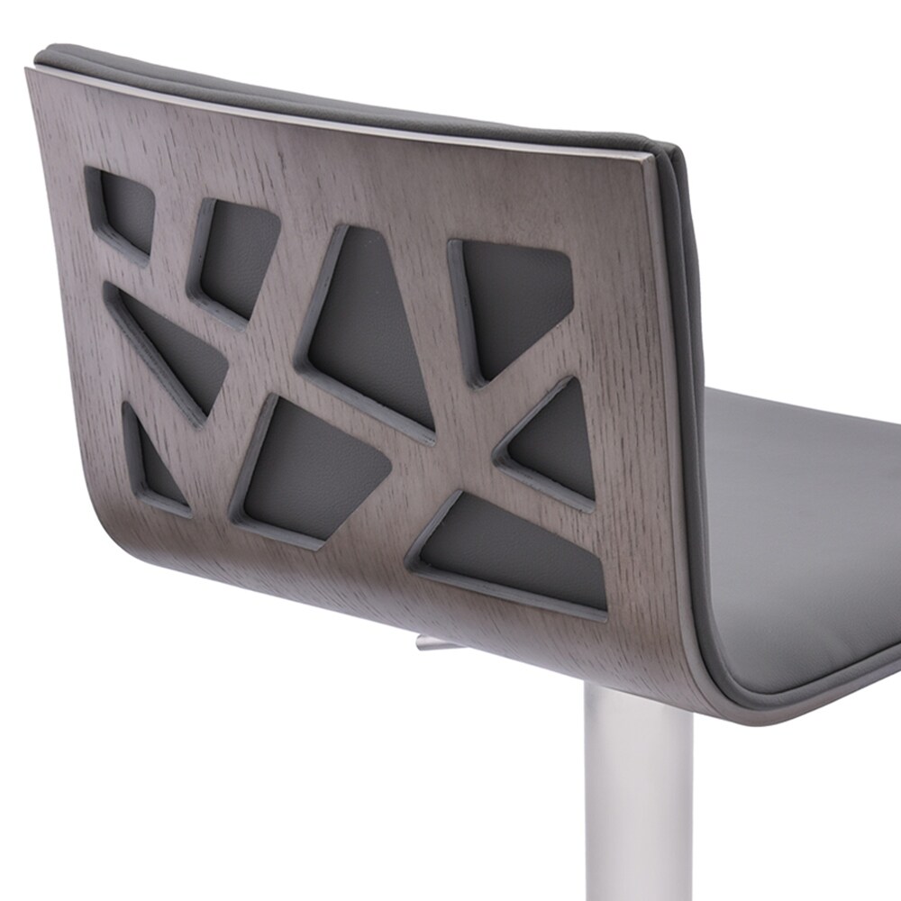 Armen Living Crystal Barstool in Brushed Steel finish with Grey Fabric upholstery and Walnut Back