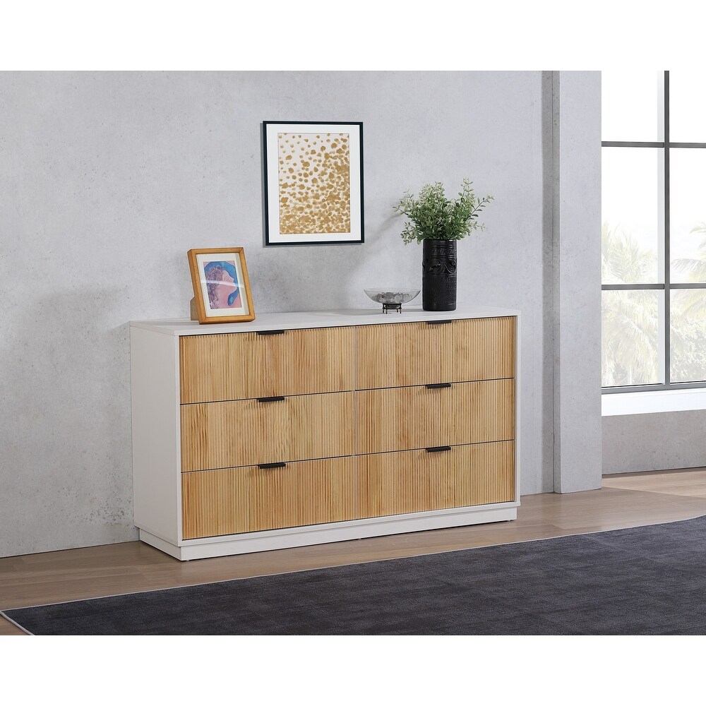 Easton Mid Century Modern 6 Drawer Dresser in White and Natural or Walnut Wood Finish