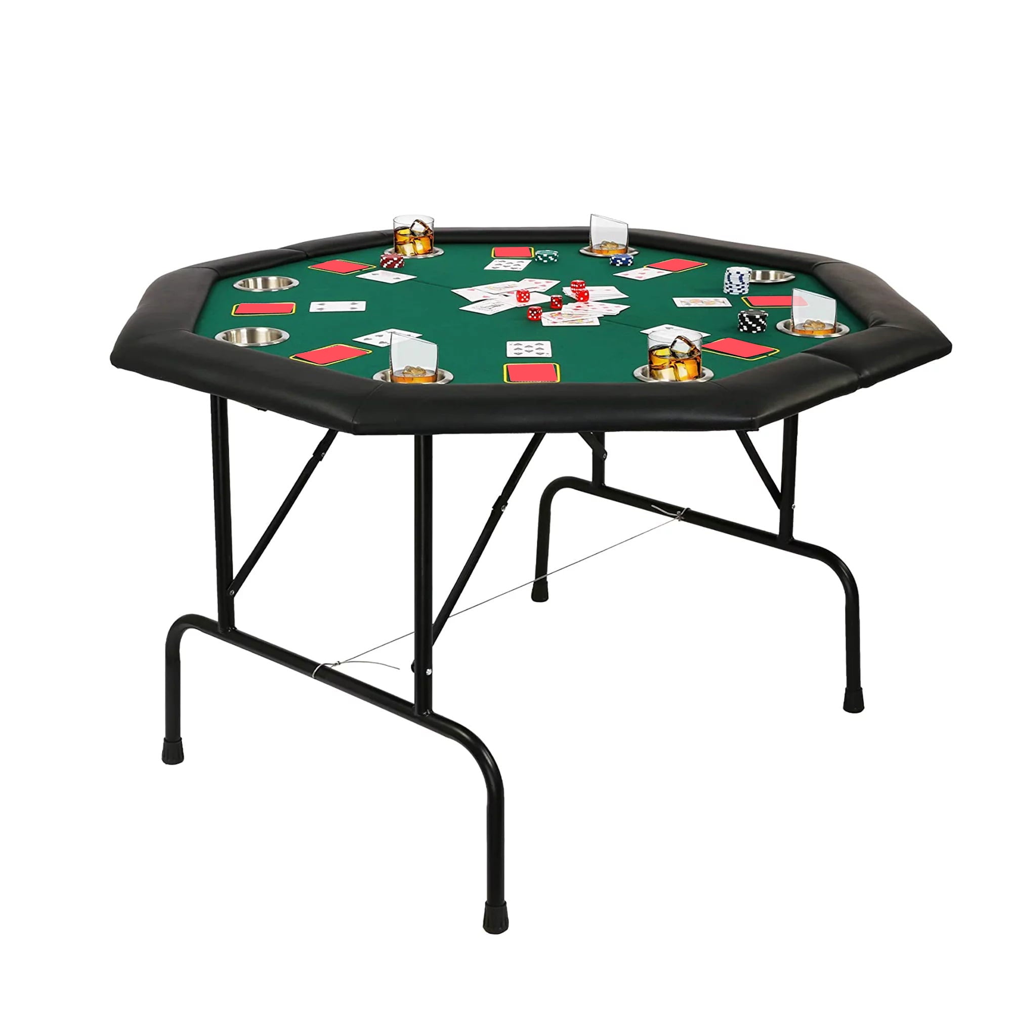 Karmas Product Folding Casino Poker Table with Cup & Foldable Leg For 8 Player, Octagon Texas Hold'em Poker Mat for Blackjack, Club, Family Games