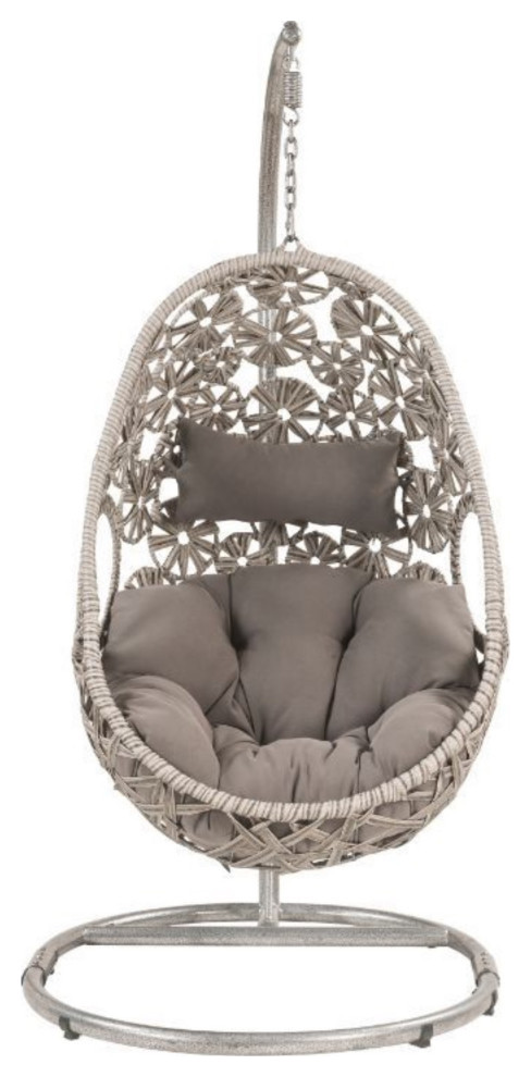 Ergode Patio Hanging Chair With Stand Light Gray Fabric and Wicker   Contemporary   Hammocks And Swing Chairs   by VirVentures  Houzz