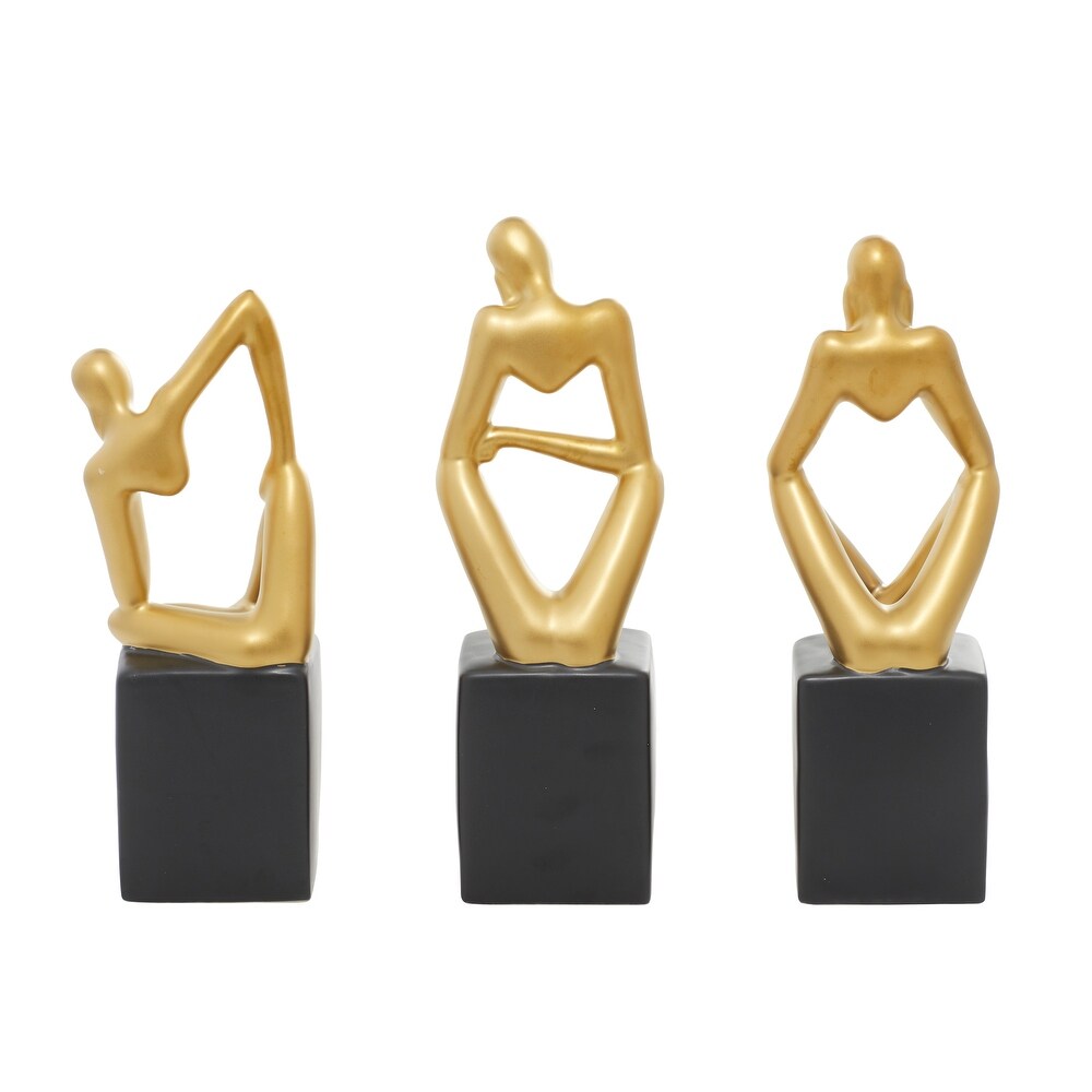 CosmoLiving by Cosmopolitan Silver or Gold Porcelain Sitting Thinker People Sculpture (Set of 3)