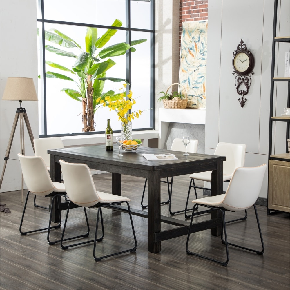 Roundhill Furniture Lotusville 7 piece Black Dining Table and Faux Leather Chairs Set