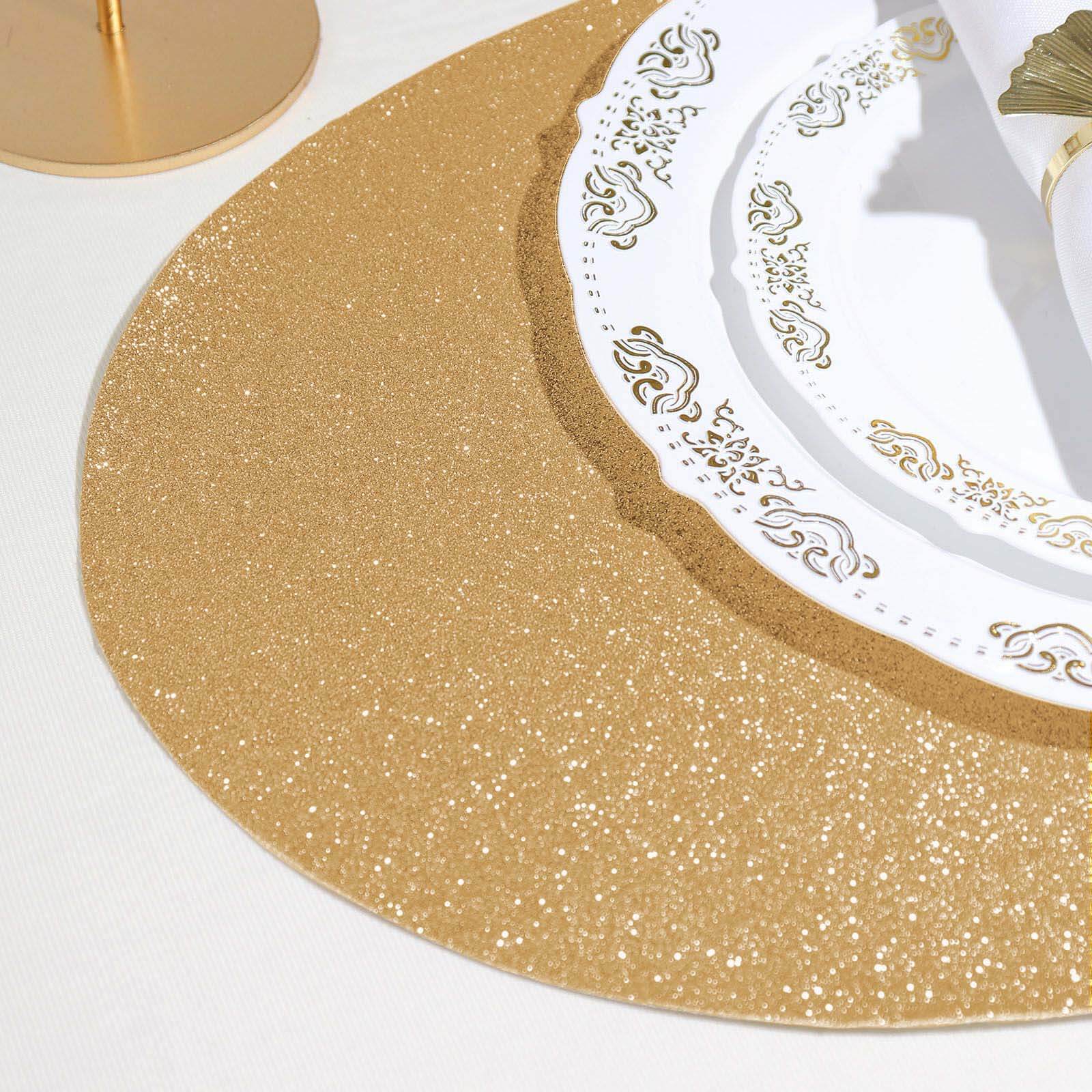 6 Pack Champagne Sparkle Placemats, Non Slip Decorative Oval Glitter Table Mat