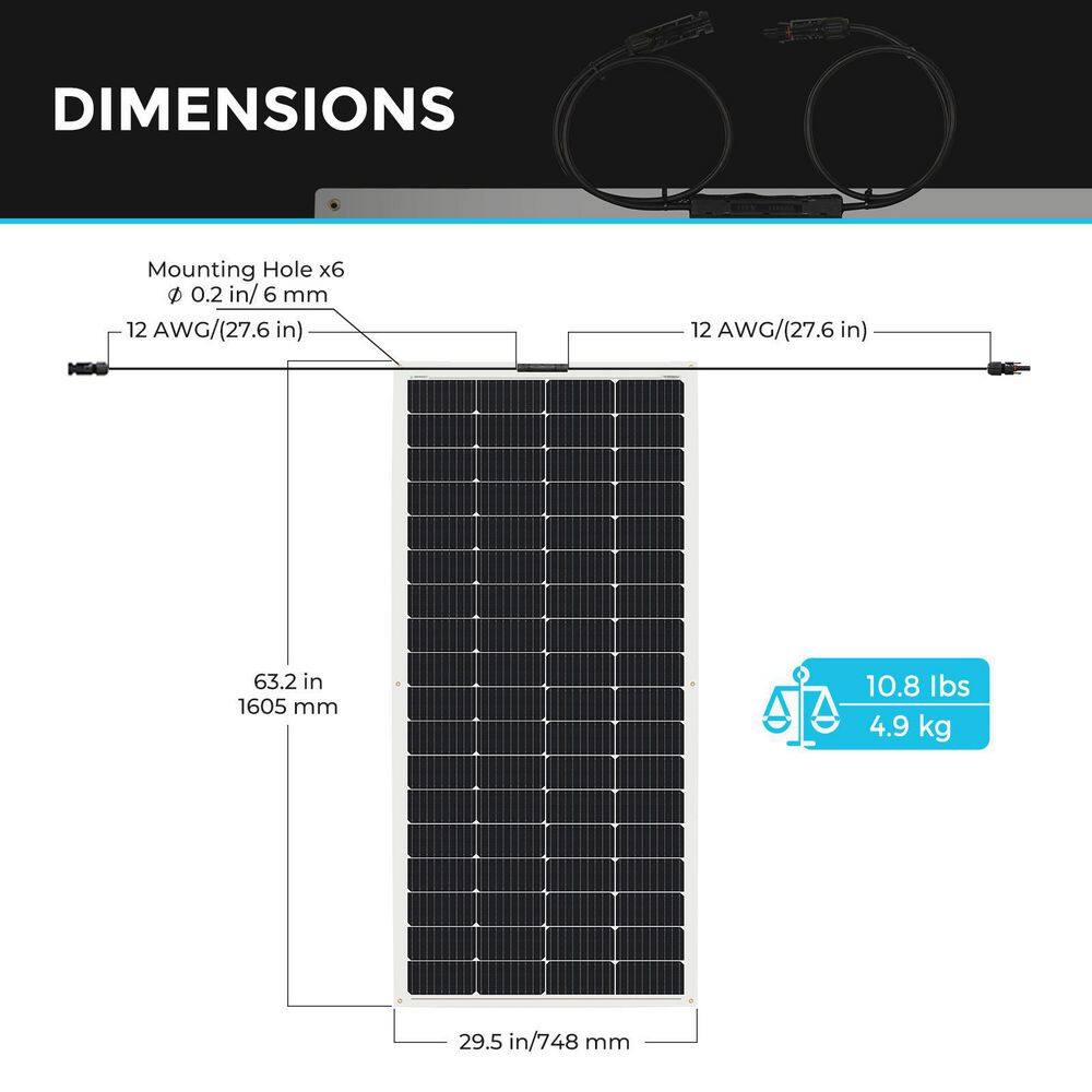 Renogy 200-Watt Flexible Lightweight Monocrystalline Solar Panel for Boat Cabin RV Camper RSP200DB-72-US