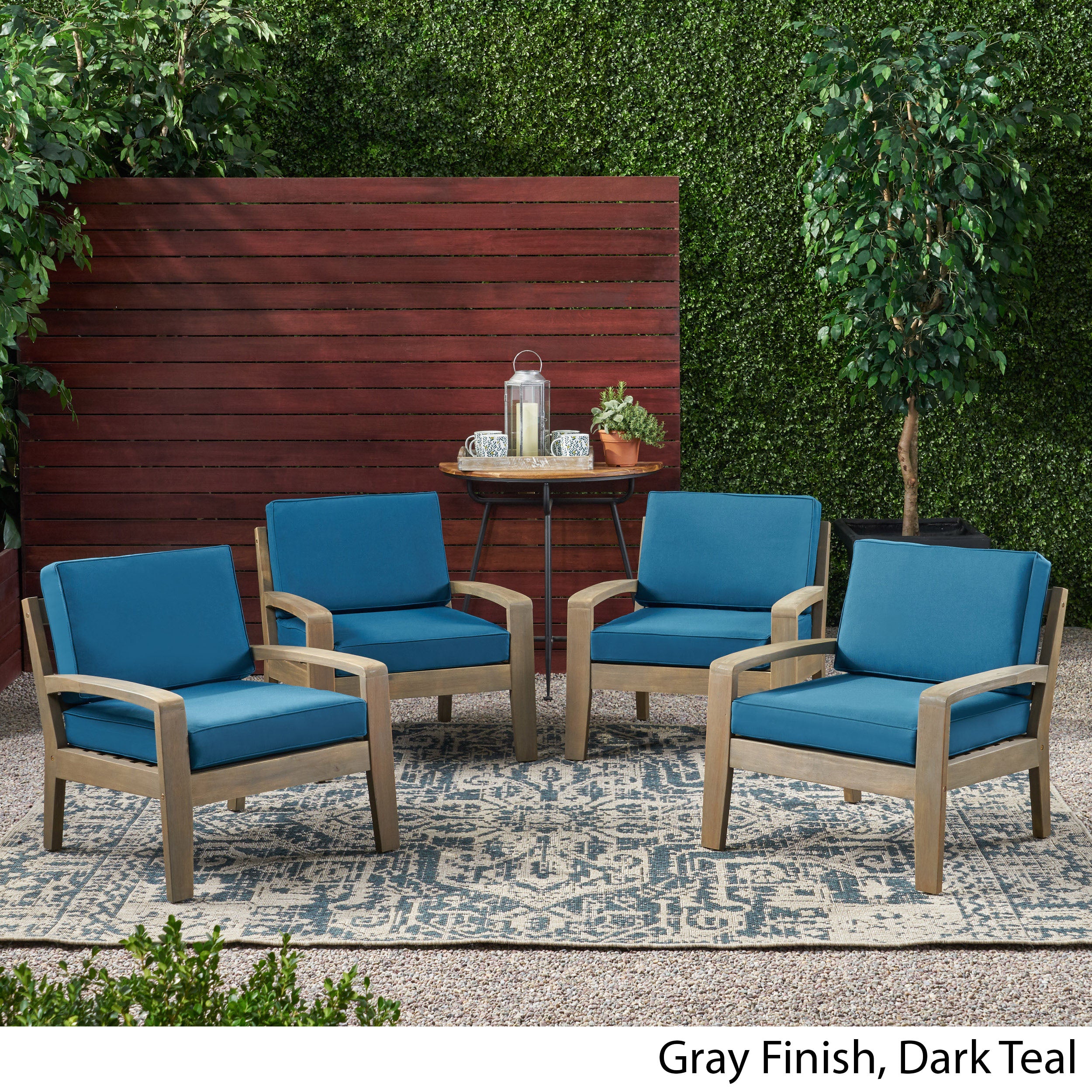 Parma Outdoor Acacia Wood Club Chairs with Cushions (Set of 4)