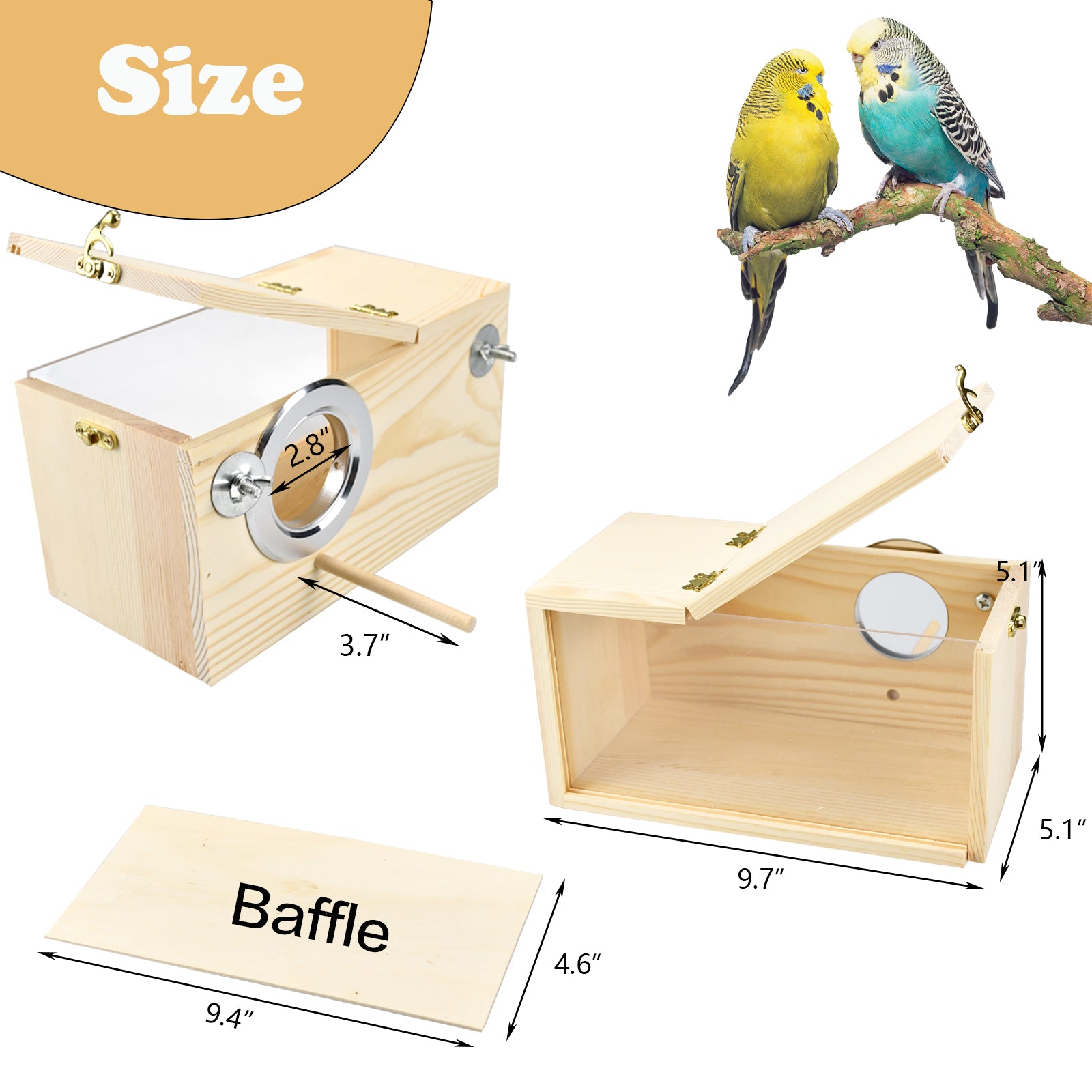 Vehomy Parakeet Nesting Box Cockatiel Nesting Box Bird Nest Bird Breeding Box House Wooden Acrylic Transparent Bird Box with Detachable Wooden Board for Lovebirds Cockatiel Budgie Conure Parrot