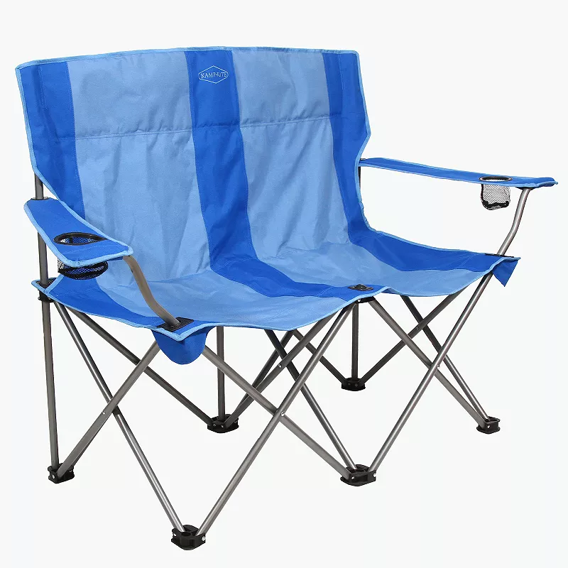 Kamp-Rite Double Folding Portable Camping Chair with Cupholders， Blue (2 Pack)