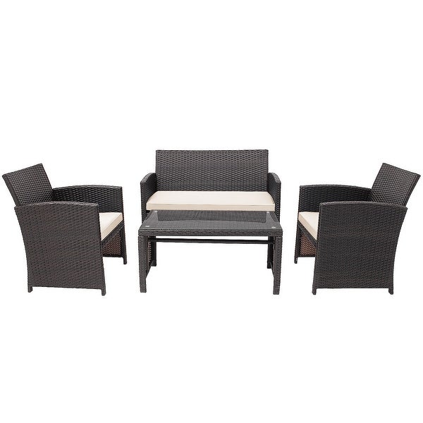 4 PCS Outdoor Rattan Furniture Set w/ Cushioned Chair and Coffee Table - Overstock - 33832107