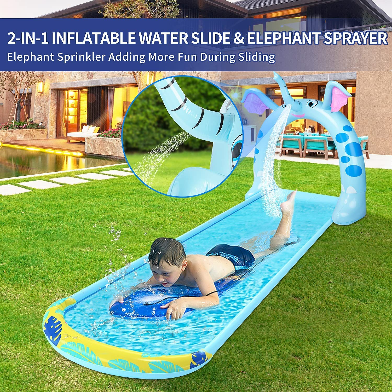 Lavinya Premium Slip and Slide Water Toy with Sprinkler, 16ft Water Slide With Spraying Inflatable Water Slide for Kids Boys Girls Ages 3+