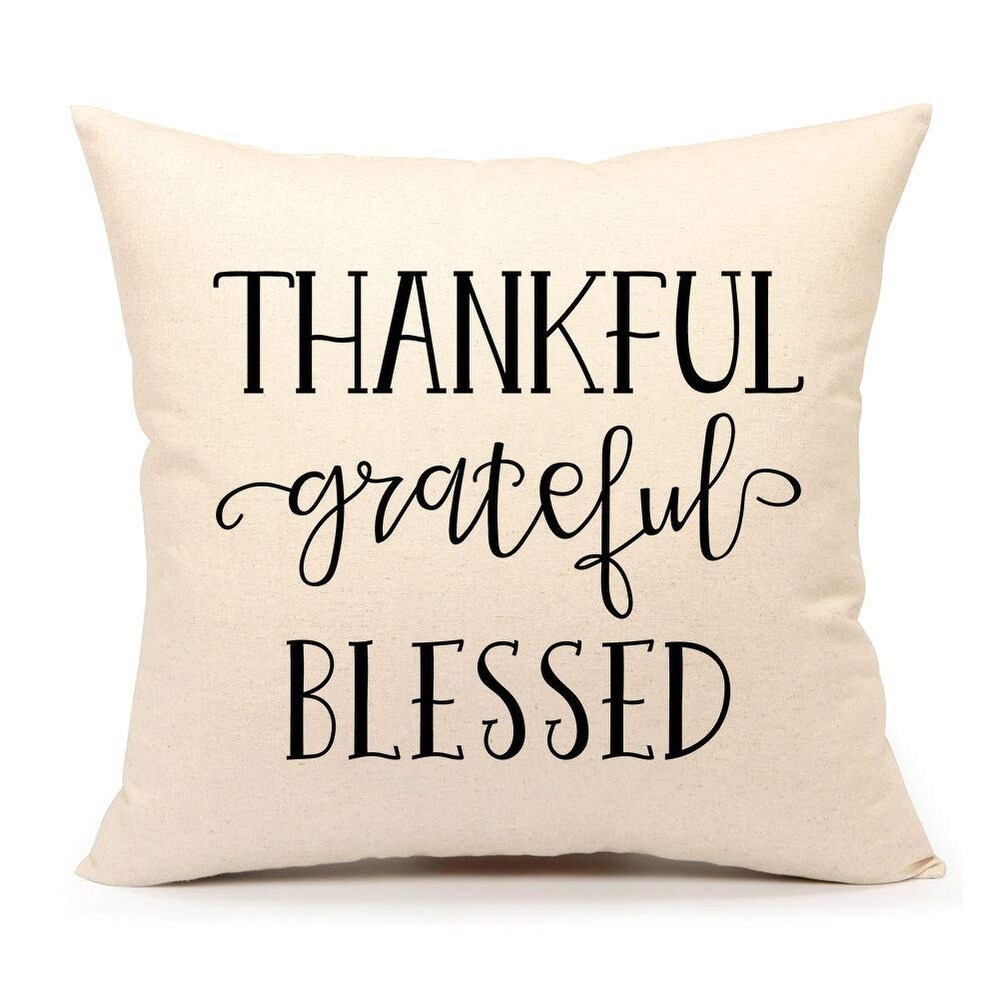 Grateful Thankful Blessed Throw Pillow Cover