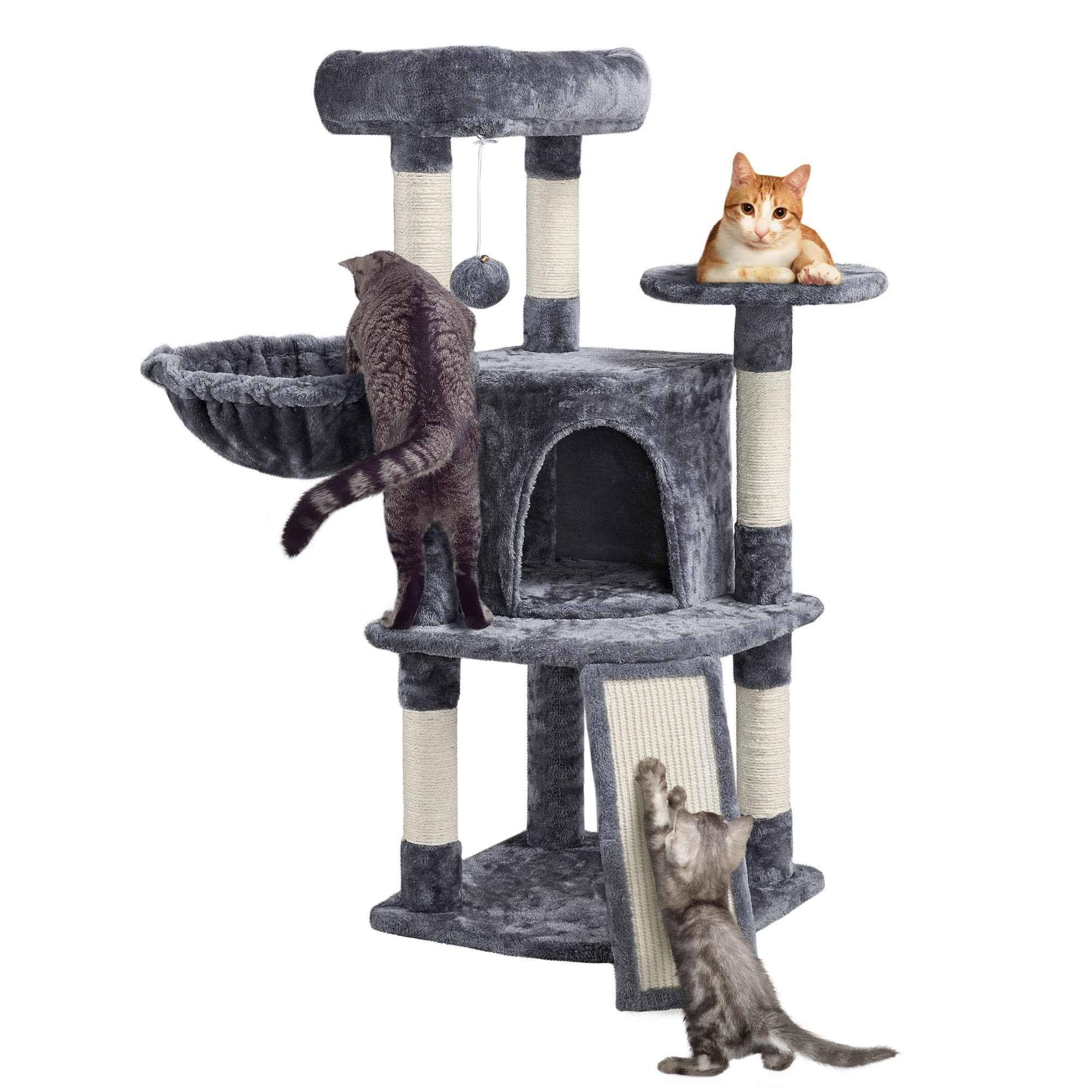 TOPEAKMART Dark Gray Medium Plush Cat Tree Condo with Basket， 42