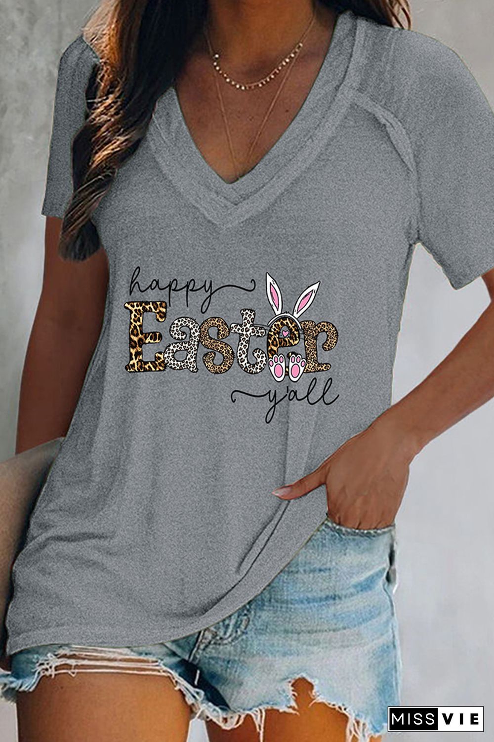 Happy Easter Y'All, Easter V Neck Graphic Tee