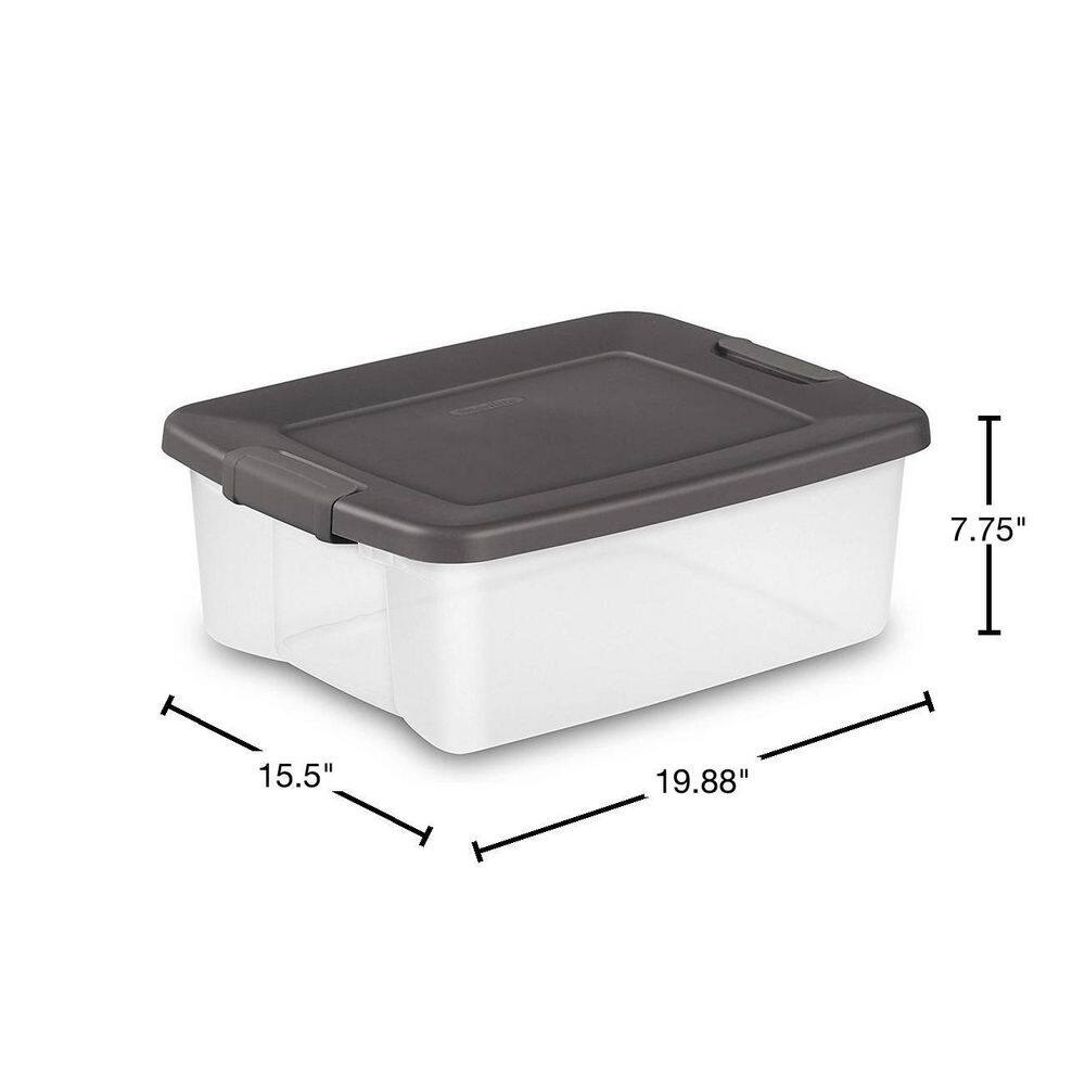 Sterilite 25 Qt. Shelf Tote with Flat Gray Lid and Platinum Latches (18-Pack) 18 x 19363V06