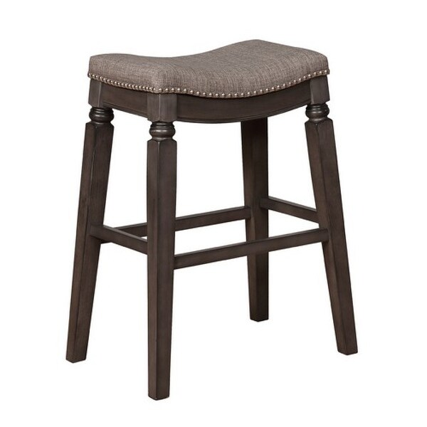 Nailhead Fabric Upholstered Counter Stool with Saddle Seat， Set of 2， Gray